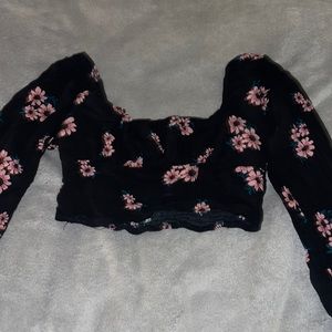 Black and pink Floral cropped long sleeve blouse